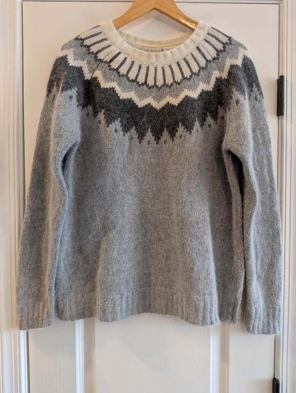 Vtg White Stag Fair Isle Nordic Angora Lambswool Blend Knit Sweater Gray Size XL